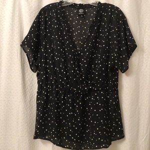 Cute Black with White Polka Dots, Short-Sleeve Blouse